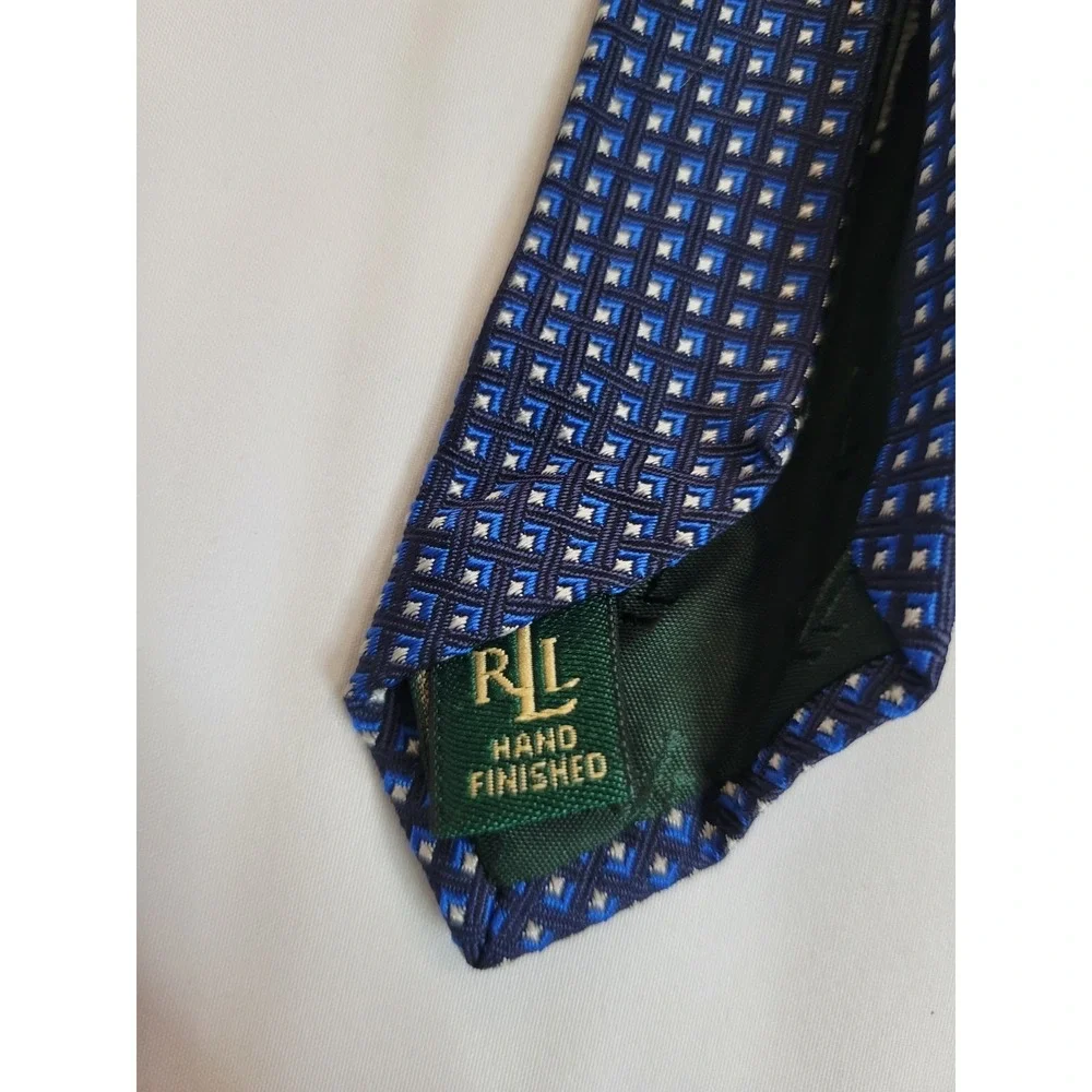 Vintage Lauren Ralph Lauren Necktie‎ Men's Blue Checked 100% Silk Classic